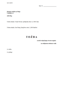 Tožba kupca rabljenega avtomobila zoper prodajalca zaradi stvarne napake na avtomobilu - S to tožbo kupec na pristojnem sodišču uveljavlja stvarno napako na rabljenem avtomobilu.
Kupec rabljenega avtomobila lahko vloži tožbo zoper prodajalca, če so se pri nakupu avtomobila pojavile stvarne napake, prodajalec pa za te napake ne želi prevzeti odgovornosti in z njim kupec ni mogel skleniti dogovora.

Pred vložitvijo tožbe mora kupec o napakah prodajalca obvestiti v zakonskem roku. Takšno obvestilo lahko izdelate preko e-obrazcev, ki so Vam na voljo tu.
Kdaj gre pri nakupu rabljenega avtomobila za stvarne napake, lahko preberete v članku: Kaj lahko stori kupec avtomobila, ki ima napako za katero ni vedel?

Spodnji e-obrazec je primeren, ko je bil predmet nakupa oz. prodaje rabljen avtomobil.