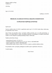 Predlog za izdajo novega sklepa o dedovanju, zaradi pozneje najdenega premoženja - Če se po pravnomočnosti sklepa o dedovanju najde premoženje, za katero se ob izdaji sklepa ni vedelo, da pripada zapuščini, sodišče ne opravi nove zapuščinske obravnave, temveč razdeli to premoženje z novim sklepom na podlagi prejšnjega sklepa o dedovanju.

S tem e-obrazcem izdelate predlog, s katerim sodišču predlagate, da izda sklep o dedovanju za premoženje, ki ni zajeto v prvem sklepu o dedovanju, ker se takrat zanj ni vedelo.