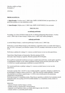 Predlog za sporazumno spremembo (znižanje ali zvišanje) preživnine - S tem e-obrazcem zavezanec in upravičenec za preživnino izdelatata predlog, s katerim sodišču predlagata zvišanje ali znižanje preživnine.

Zavezanec in upravičenec sta lahko razvezana starša ali pa eden od staršev in polnoleten otrok, ki se še šola, do 26. leta starosti. 